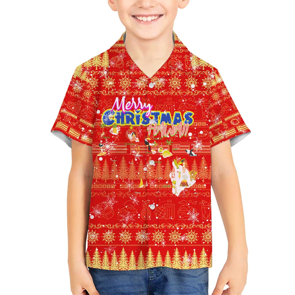 Merry Christmas Hawaii Family Matching Off Shoulder Short Dress and Hawaiian Shirt Xmas Travel Map - Polynesian Pride
