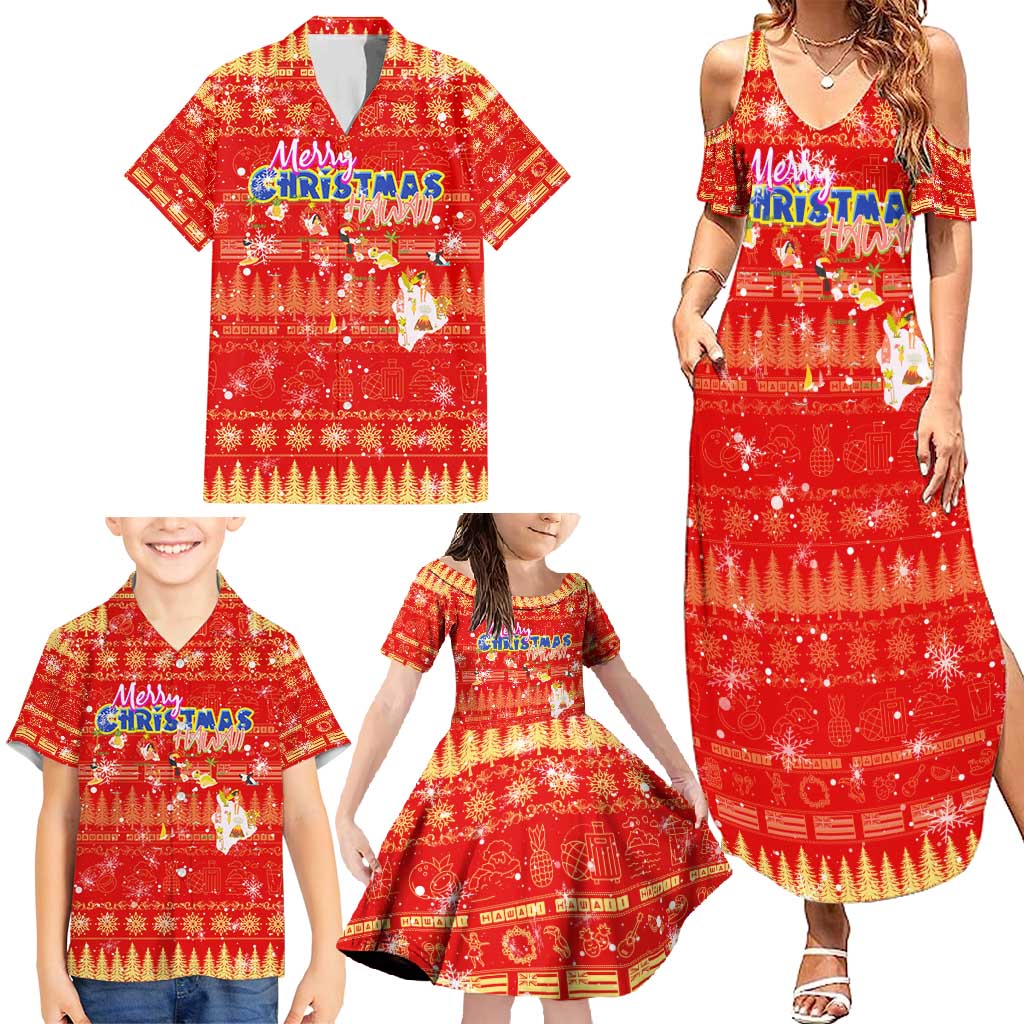 Merry Christmas Hawaii Family Matching Summer Maxi Dress and Hawaiian Shirt Xmas Travel Map - Polynesian Pride