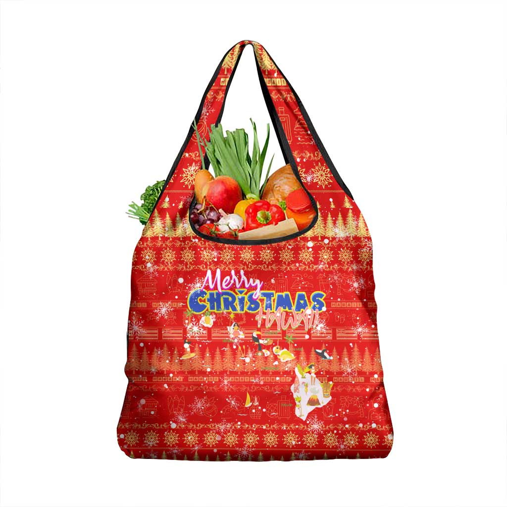 Merry Christmas Hawaii Grocery Bag Xmas Travel Map - Polynesian Pride