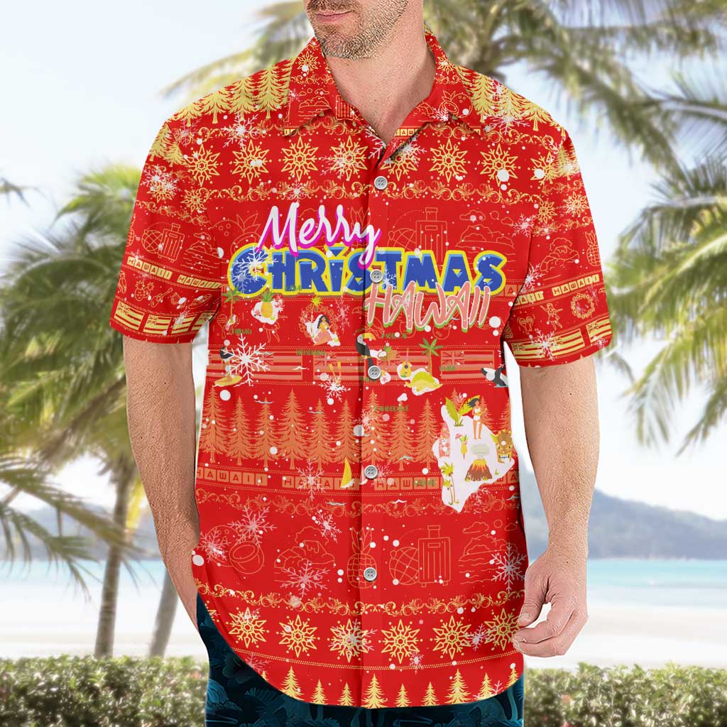 Merry Christmas Hawaii Hawaiian Shirt Xmas Travel Map - Polynesian Pride