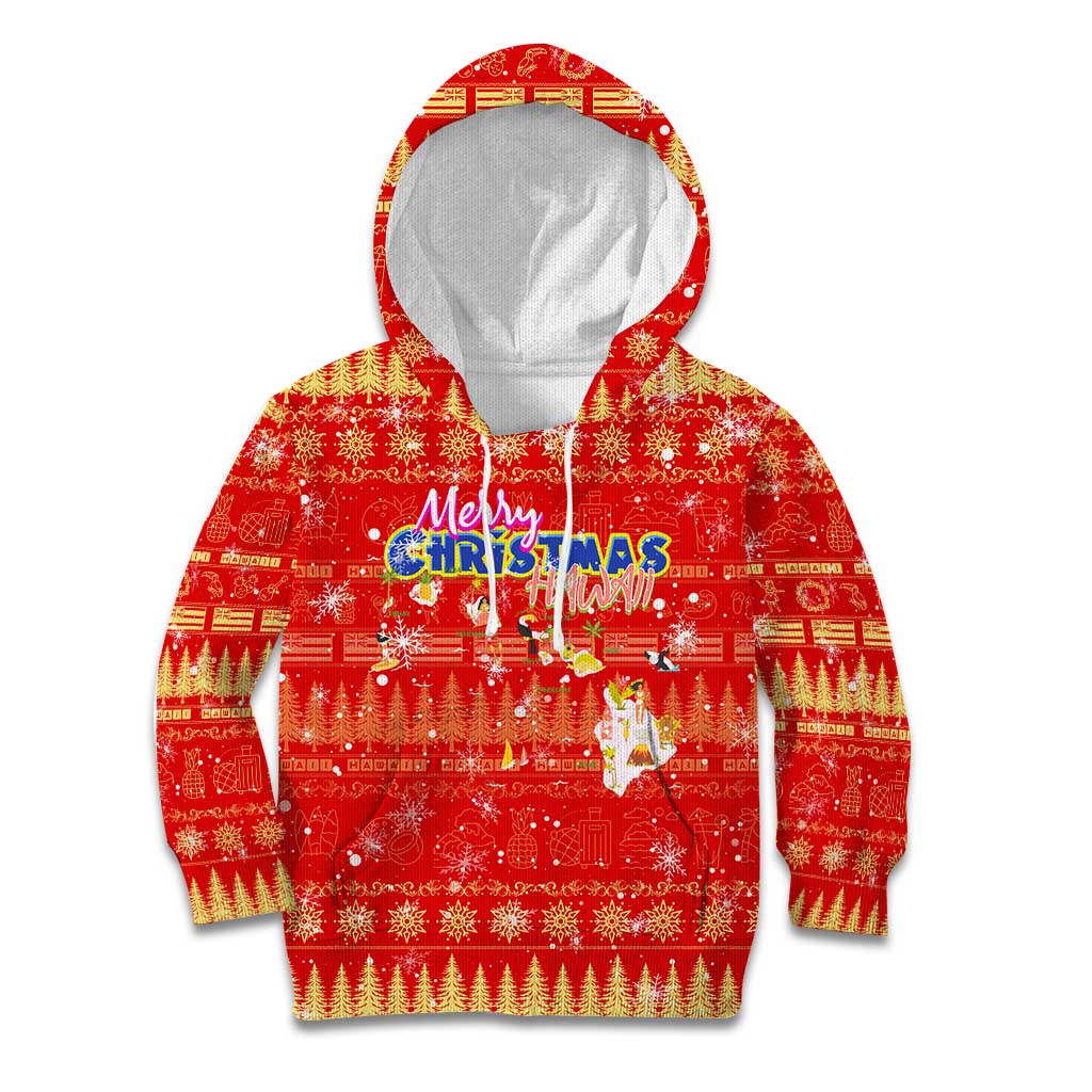 Merry Christmas Hawaii Kid Hoodie Xmas Travel Map - Polynesian Pride