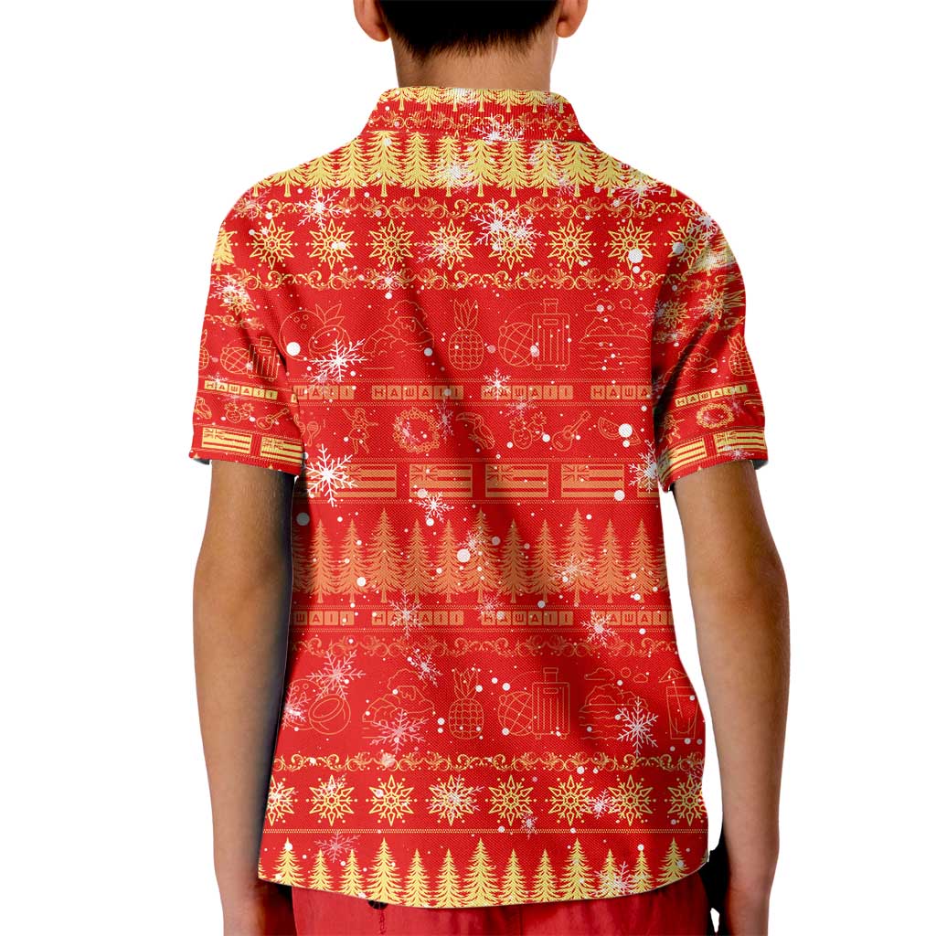 Merry Christmas Hawaii Kid Polo Shirt Xmas Travel Map - Polynesian Pride