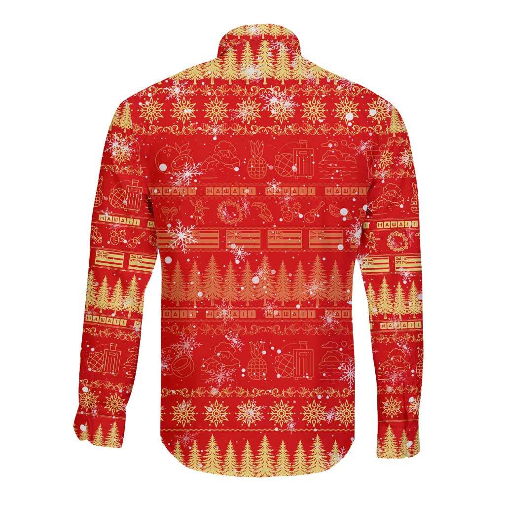 Merry Christmas Hawaii Long Sleeve Button Shirt Xmas Travel Map - Polynesian Pride