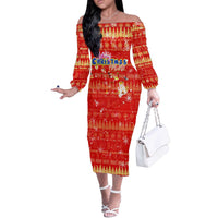 Merry Christmas Hawaii Off The Shoulder Long Sleeve Dress Xmas Travel Map - Polynesian Pride