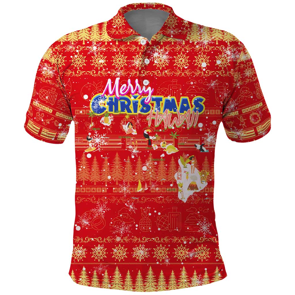 Merry Christmas Hawaii Polo Shirt Xmas Travel Map - Polynesian Pride