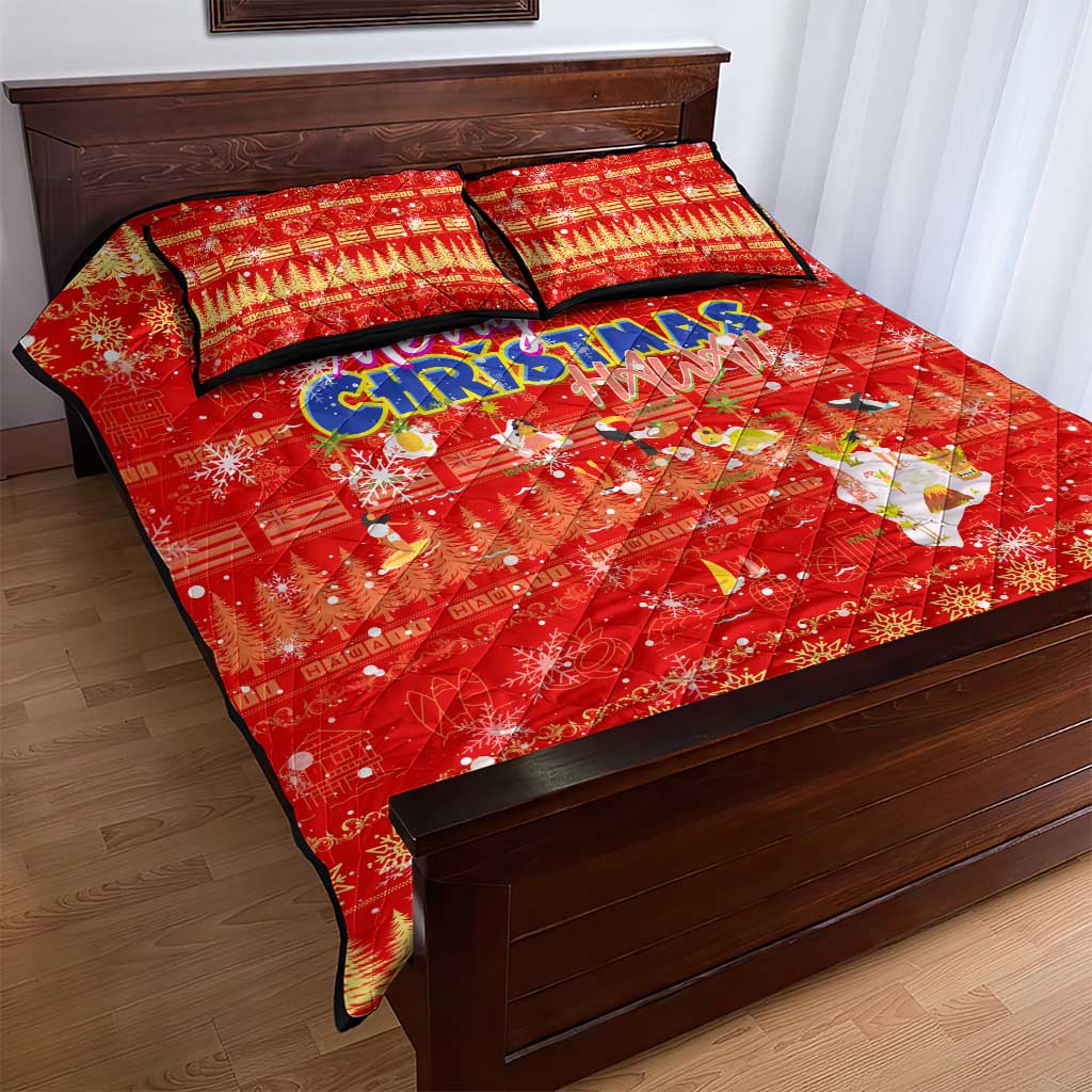 Merry Christmas Hawaii Quilt Bed Set Xmas Travel Map - Polynesian Pride