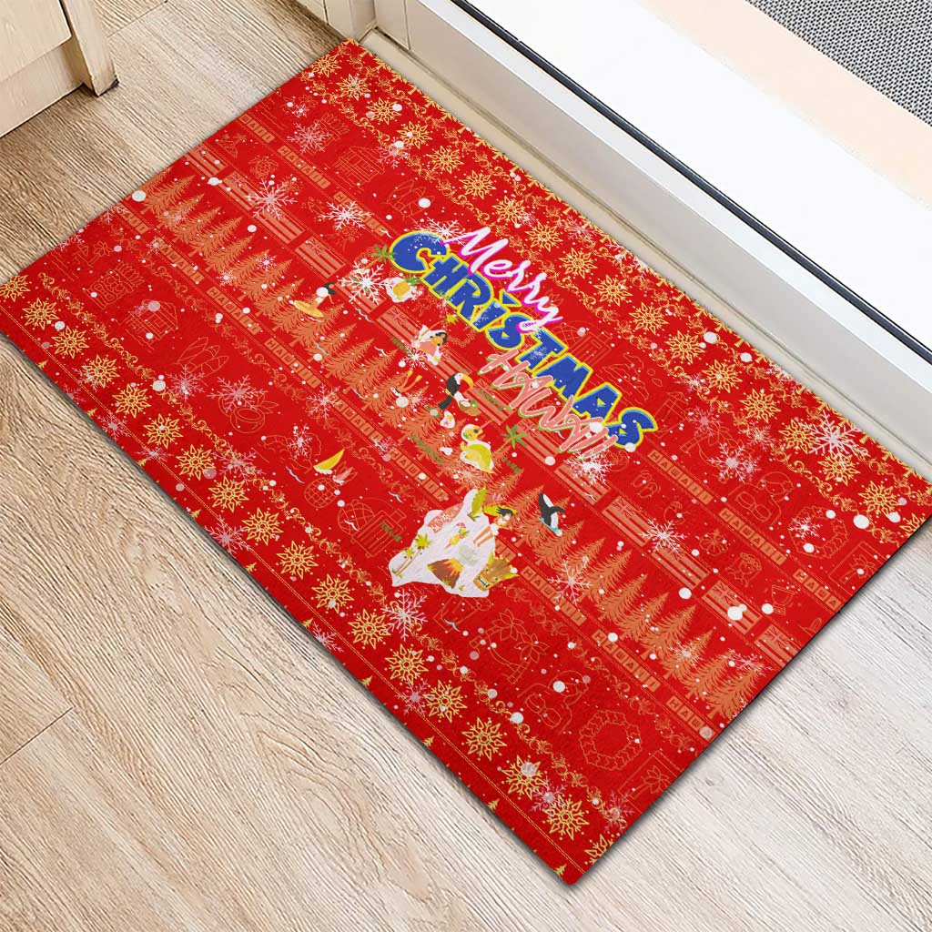 Merry Christmas Hawaii Rubber Doormat Xmas Travel Map - Polynesian Pride