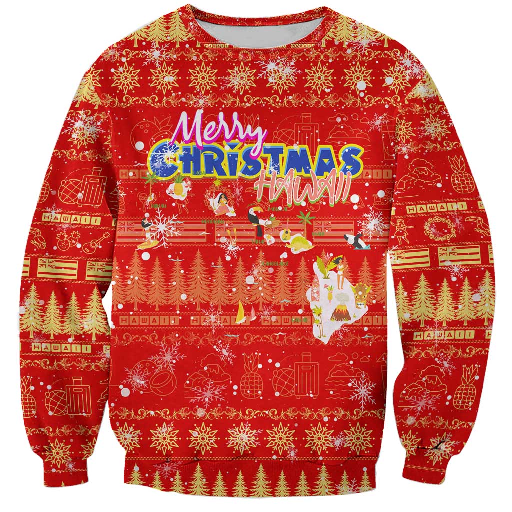 Merry Christmas Hawaii Sweatshirt Xmas Travel Map - Polynesian Pride