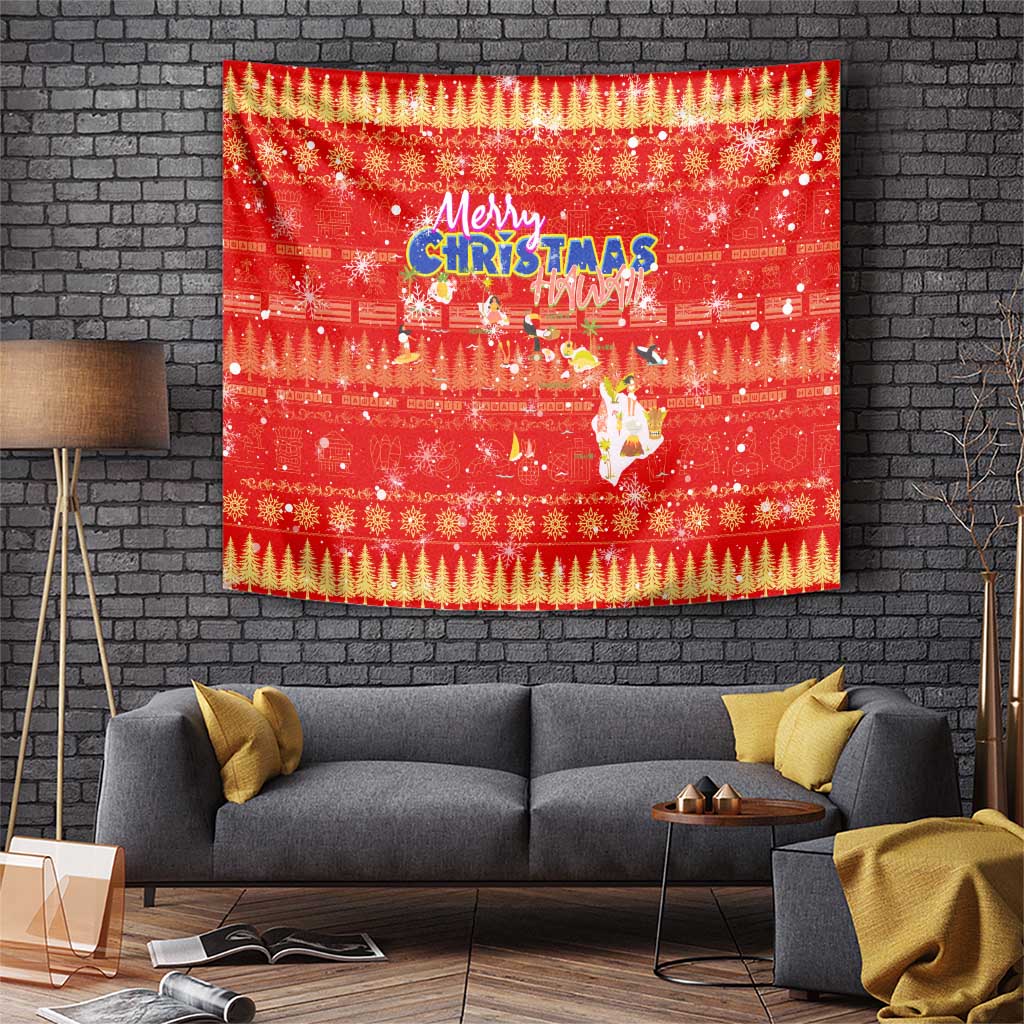 Merry Christmas Hawaii Tapestry Xmas Travel Map - Polynesian Pride