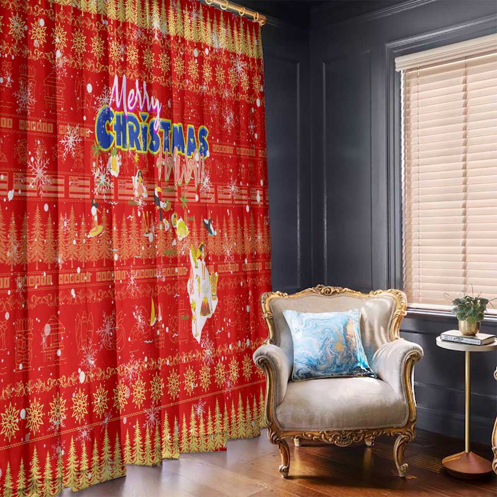 Merry Christmas Hawaii Window Curtain Xmas Travel Map - Polynesian Pride