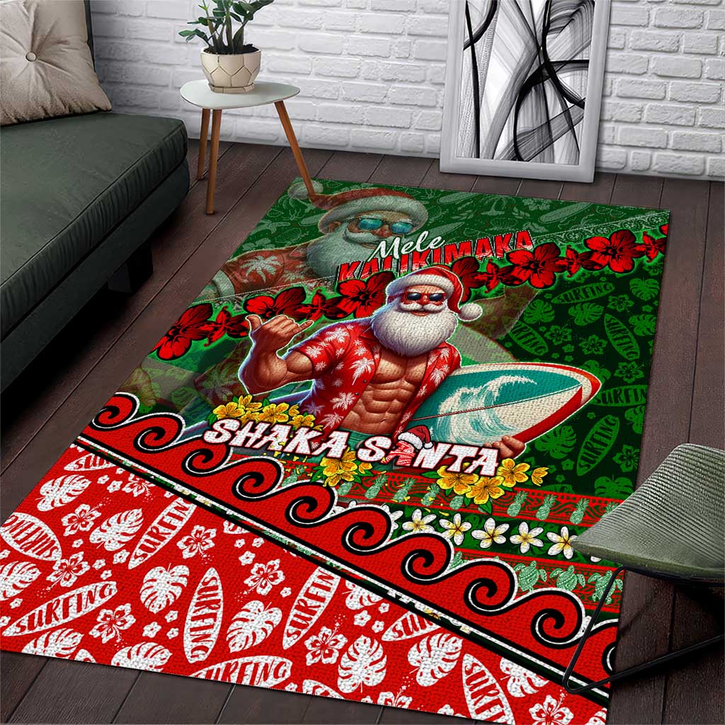 Mele Kalikimaka Shaka Santa Area Rug Hawaiian Surf Christmas Design with Aloha Spirit - Polynesian Pride