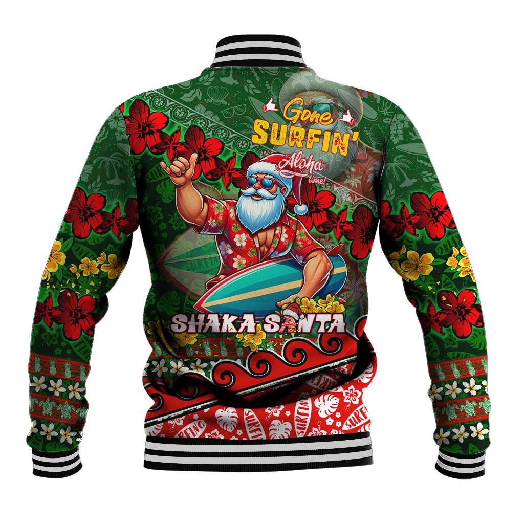 Mele Kalikimaka Shaka Santa Baseball Jacket Hawaiian Surf Christmas Design with Aloha Spirit - Polynesian Pride