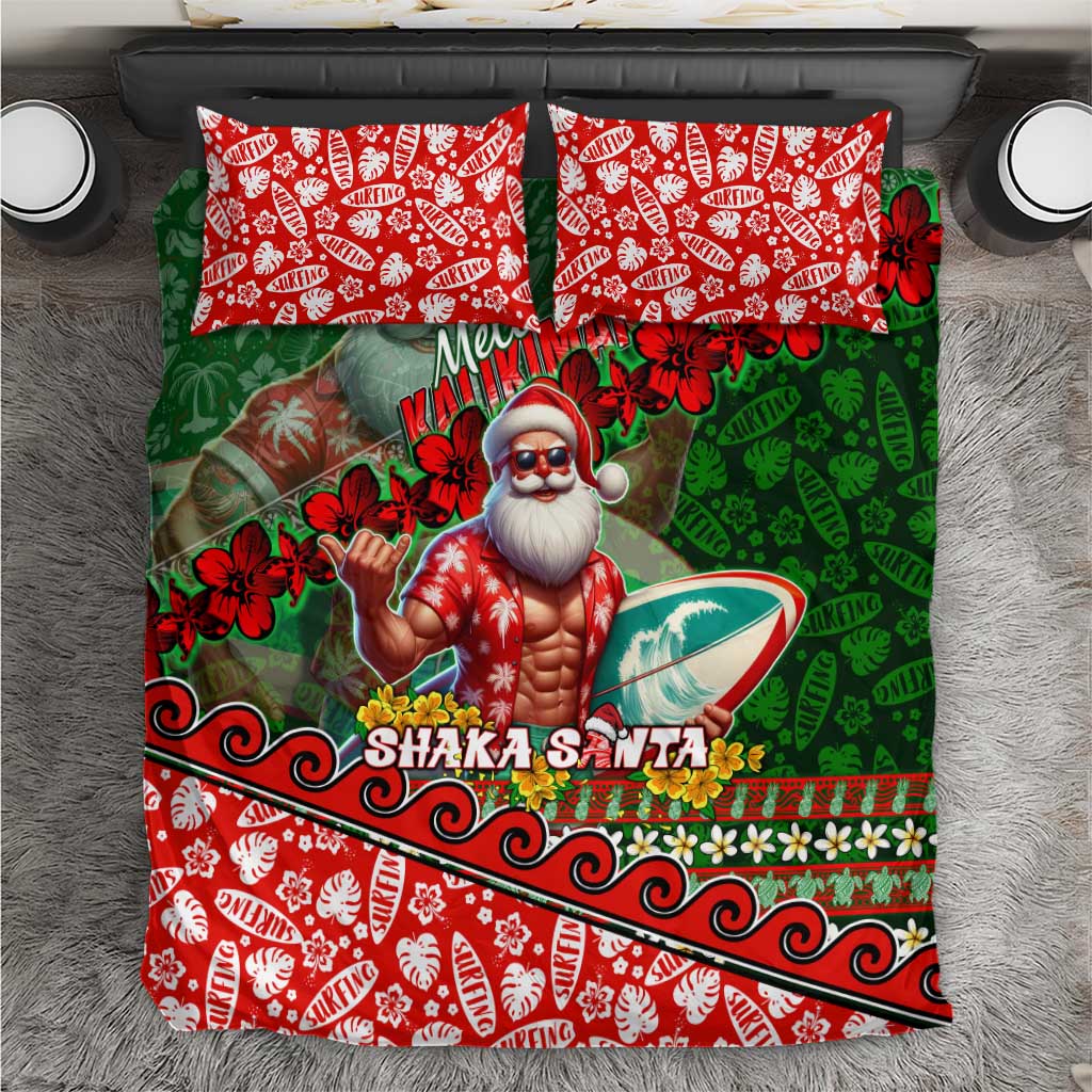 Mele Kalikimaka Shaka Santa Bedding Set Hawaiian Surf Christmas Design with Aloha Spirit - Polynesian Pride