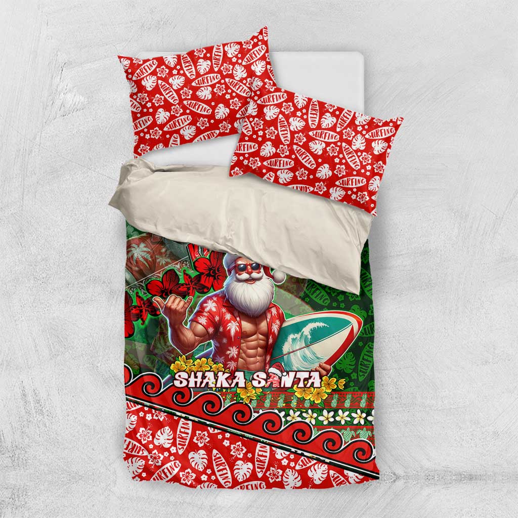 Mele Kalikimaka Shaka Santa Bedding Set Hawaiian Surf Christmas Design with Aloha Spirit - Polynesian Pride