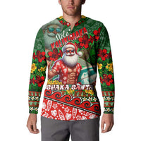 Mele Kalikimaka Shaka Santa Button Sweatshirt Hawaiian Surf Christmas Design with Aloha Spirit - Polynesian Pride
