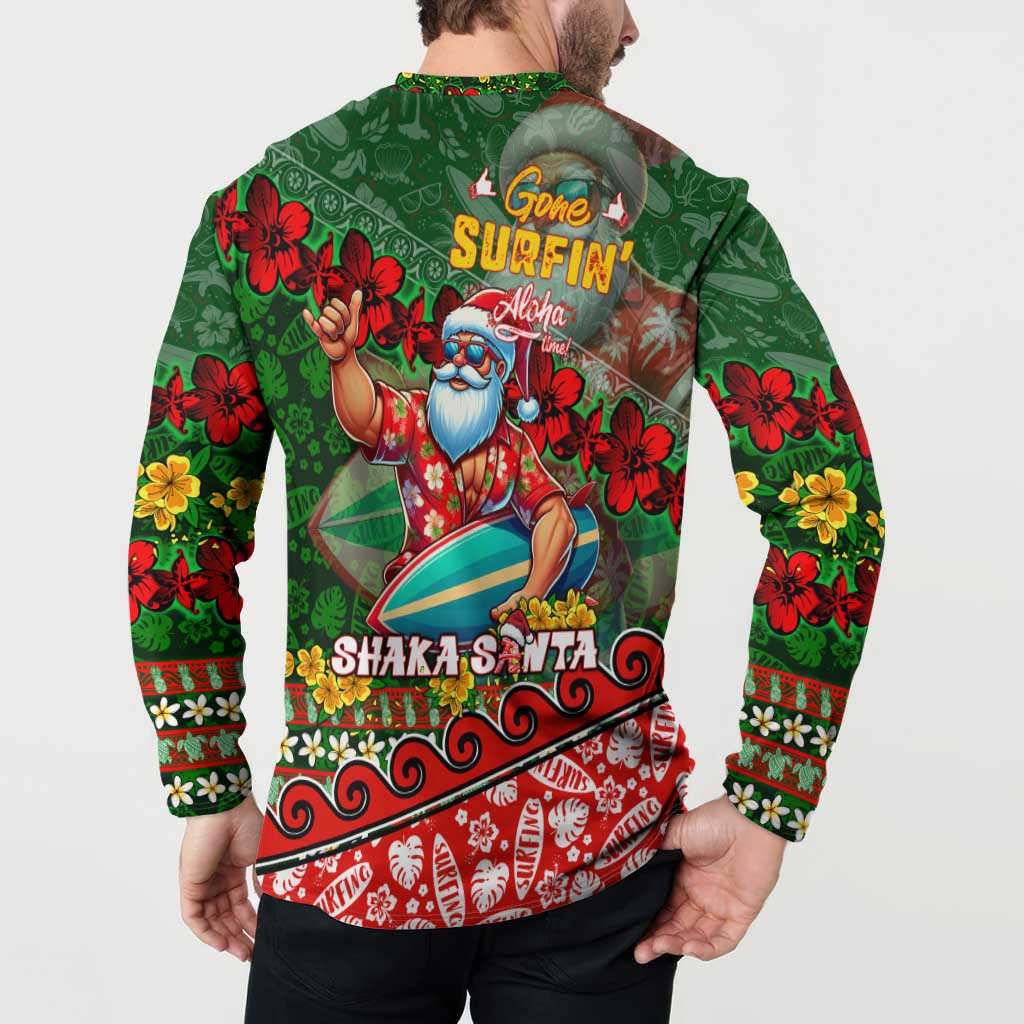Mele Kalikimaka Shaka Santa Button Sweatshirt Hawaiian Surf Christmas Design with Aloha Spirit - Polynesian Pride