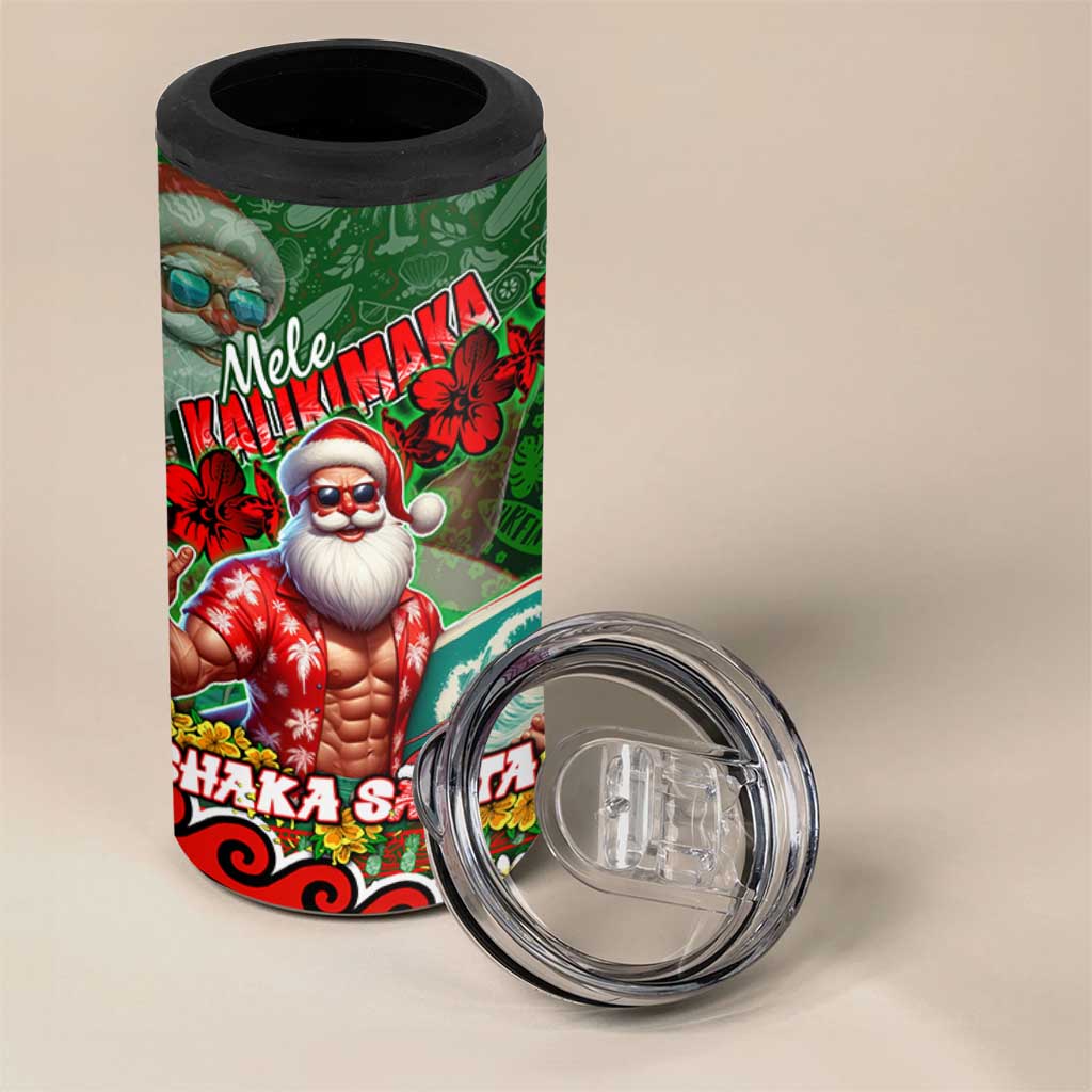 Mele Kalikimaka Shaka Santa 4 in 1 Can Cooler Tumbler Hawaiian Surf Christmas Design with Aloha Spirit - Polynesian Pride