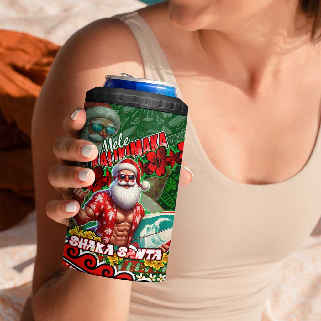 Mele Kalikimaka Shaka Santa 4 in 1 Can Cooler Tumbler Hawaiian Surf Christmas Design with Aloha Spirit - Polynesian Pride