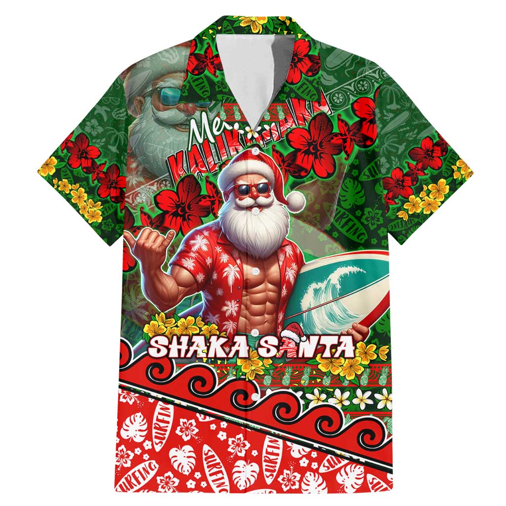Mele Kalikimaka Shaka Santa Family Matching Mermaid Dress and Hawaiian Shirt Hawaiian Surf Christmas Design with Aloha Spirit - Polynesian Pride