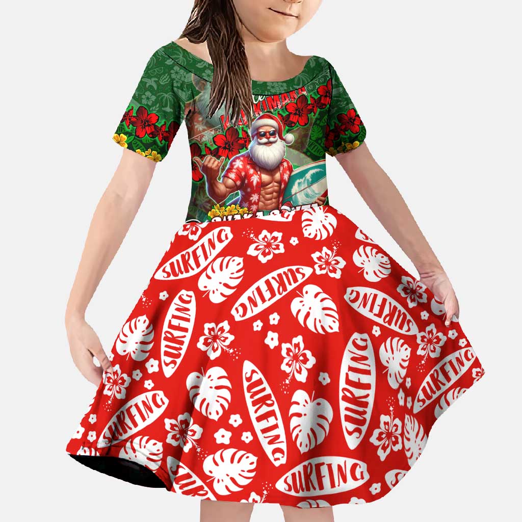 Mele Kalikimaka Shaka Santa Family Matching Off Shoulder Maxi Dress and Hawaiian Shirt Hawaiian Surf Christmas Design with Aloha Spirit - Polynesian Pride