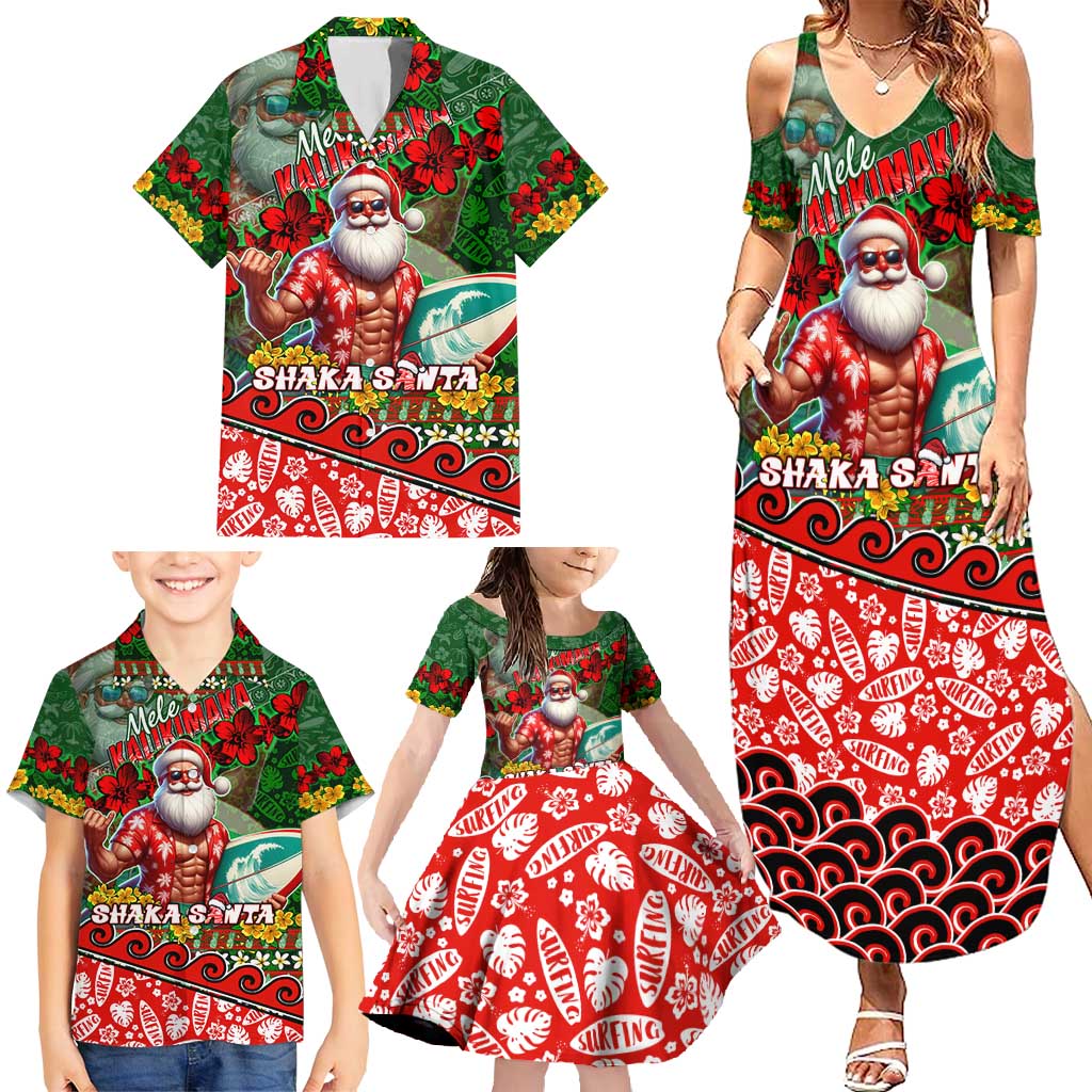 Mele Kalikimaka Shaka Santa Family Matching Summer Maxi Dress and Hawaiian Shirt Hawaiian Surf Christmas Design with Aloha Spirit - Polynesian Pride