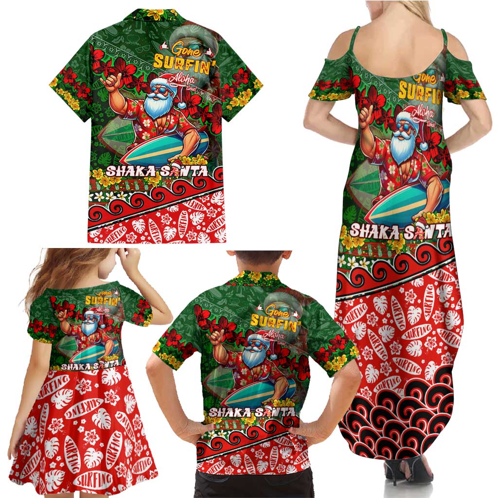 Mele Kalikimaka Shaka Santa Family Matching Summer Maxi Dress and Hawaiian Shirt Hawaiian Surf Christmas Design with Aloha Spirit - Polynesian Pride