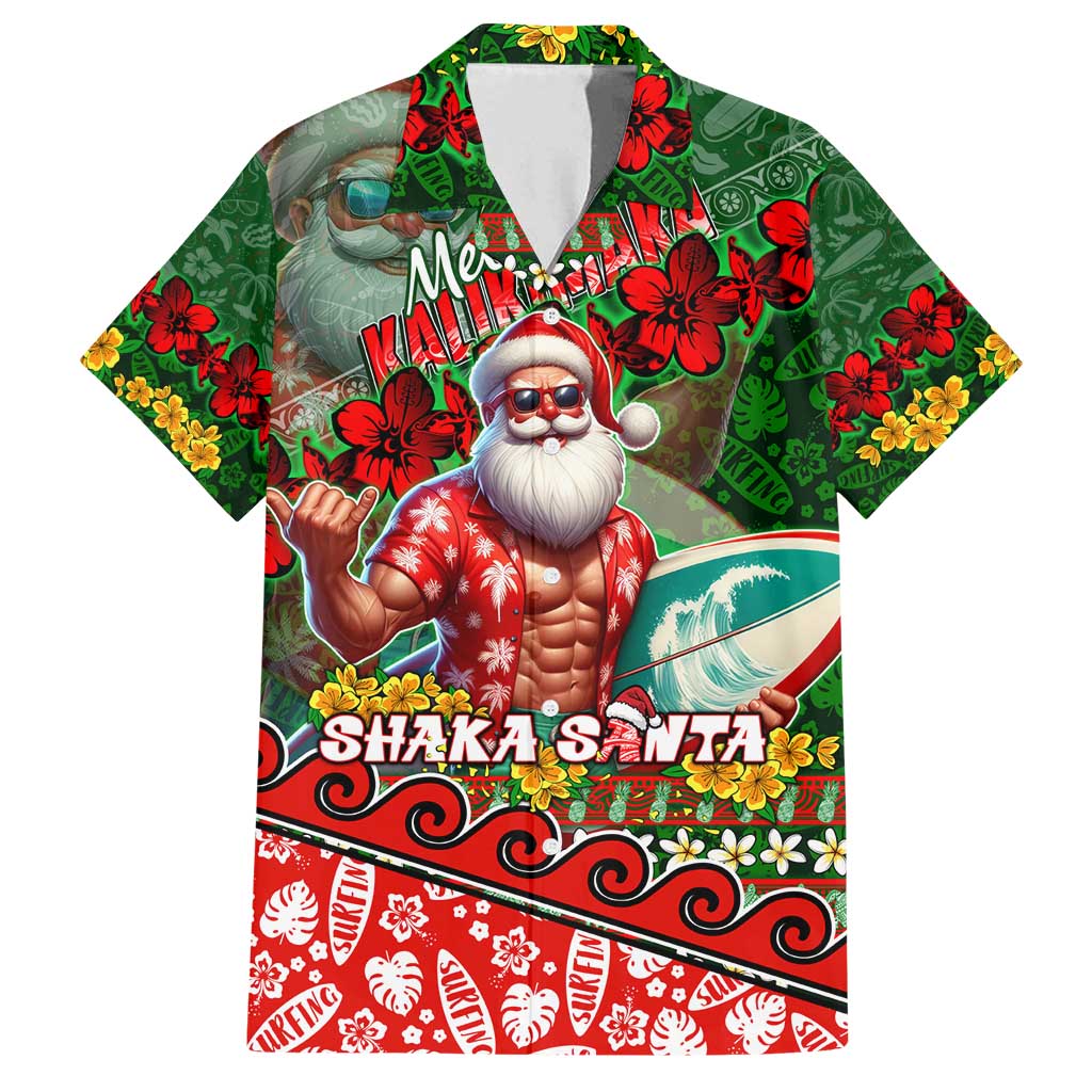 Mele Kalikimaka Shaka Santa Family Matching Tank Maxi Dress and Hawaiian Shirt Hawaiian Surf Christmas Design with Aloha Spirit - Polynesian Pride