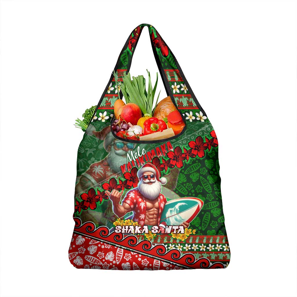 Mele Kalikimaka Shaka Santa Grocery Bag Hawaiian Surf Christmas Design with Aloha Spirit - Polynesian Pride