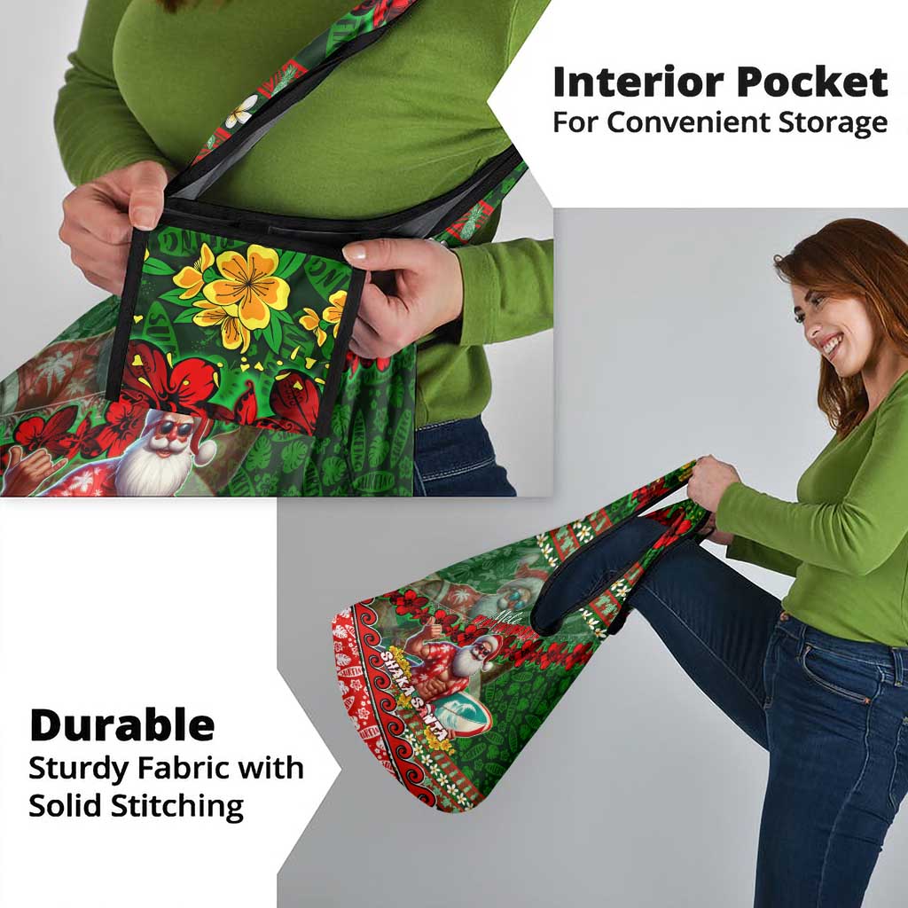 Mele Kalikimaka Shaka Santa Grocery Bag Hawaiian Surf Christmas Design with Aloha Spirit - Polynesian Pride