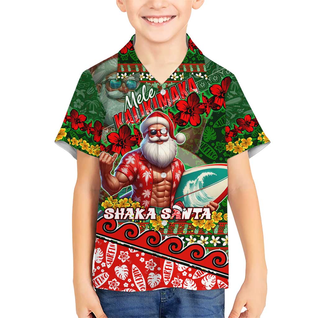 Mele Kalikimaka Shaka Santa Kid Hawaiian Shirt Hawaiian Surf Christmas Design with Aloha Spirit - Polynesian Pride