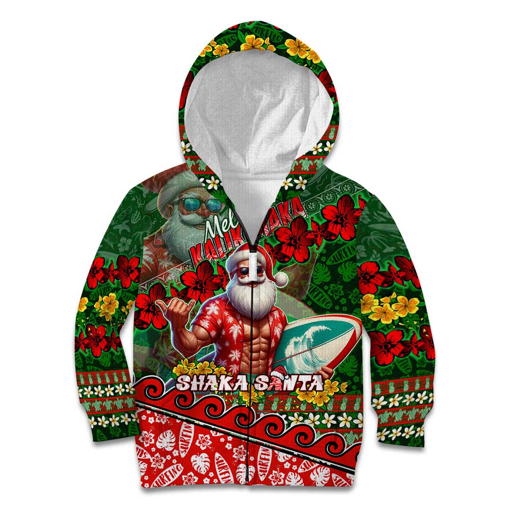 Mele Kalikimaka Shaka Santa Kid Hoodie Hawaiian Surf Christmas Design with Aloha Spirit - Polynesian Pride