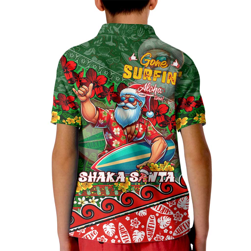 Mele Kalikimaka Shaka Santa Kid Polo Shirt Hawaiian Surf Christmas Design with Aloha Spirit - Polynesian Pride