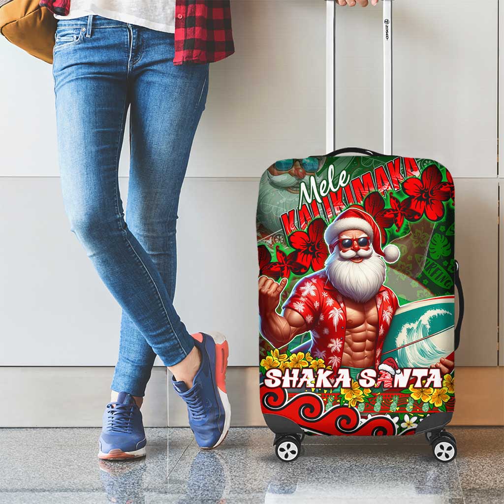 Mele Kalikimaka Shaka Santa Luggage Cover Hawaiian Surf Christmas Design with Aloha Spirit - Polynesian Pride