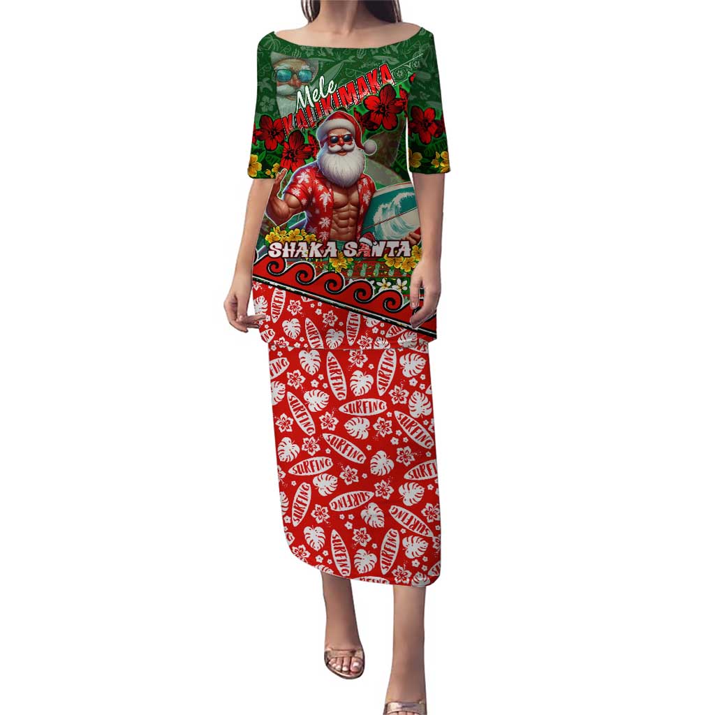 Mele Kalikimaka Shaka Santa Puletasi Hawaiian Surf Christmas Design with Aloha Spirit - Polynesian Pride