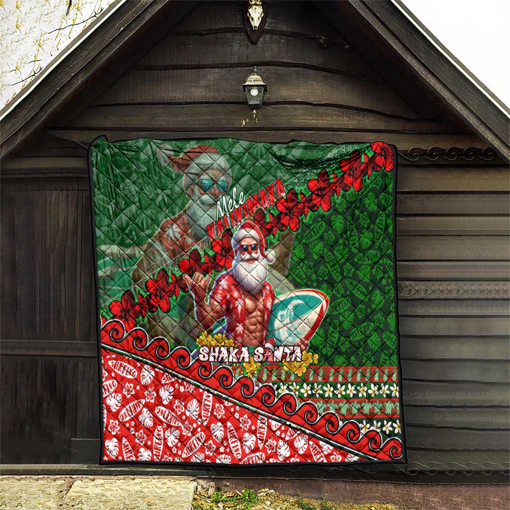 Mele Kalikimaka Shaka Santa Quilt Hawaiian Surf Christmas Design with Aloha Spirit - Polynesian Pride