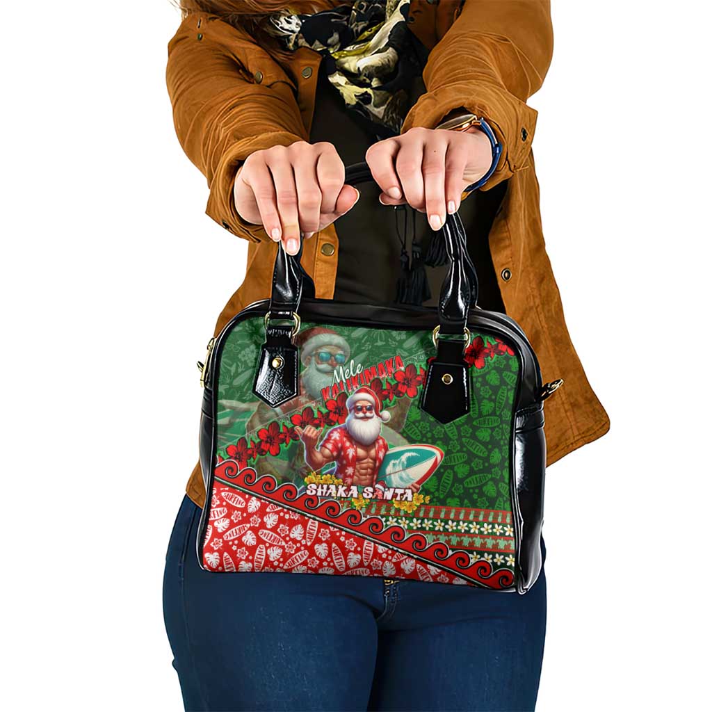 Mele Kalikimaka Shaka Santa Shoulder Handbag Hawaiian Surf Christmas Design with Aloha Spirit - Polynesian Pride