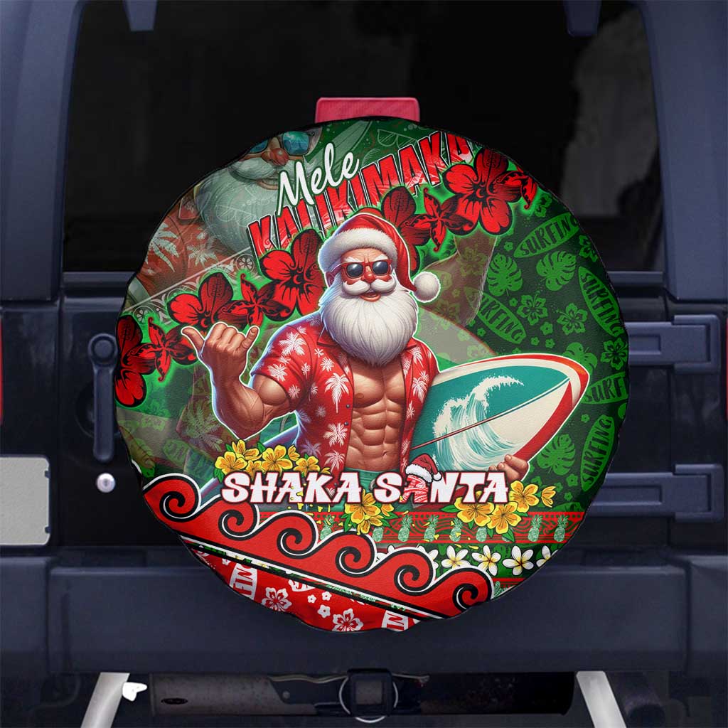 Mele Kalikimaka Shaka Santa Spare Tire Cover Hawaiian Surf Christmas Design with Aloha Spirit - Polynesian Pride