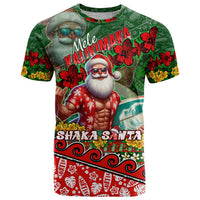 Mele Kalikimaka Shaka Santa T Shirt Hawaiian Surf Christmas Design with Aloha Spirit DT02 Green - Polynesian Pride