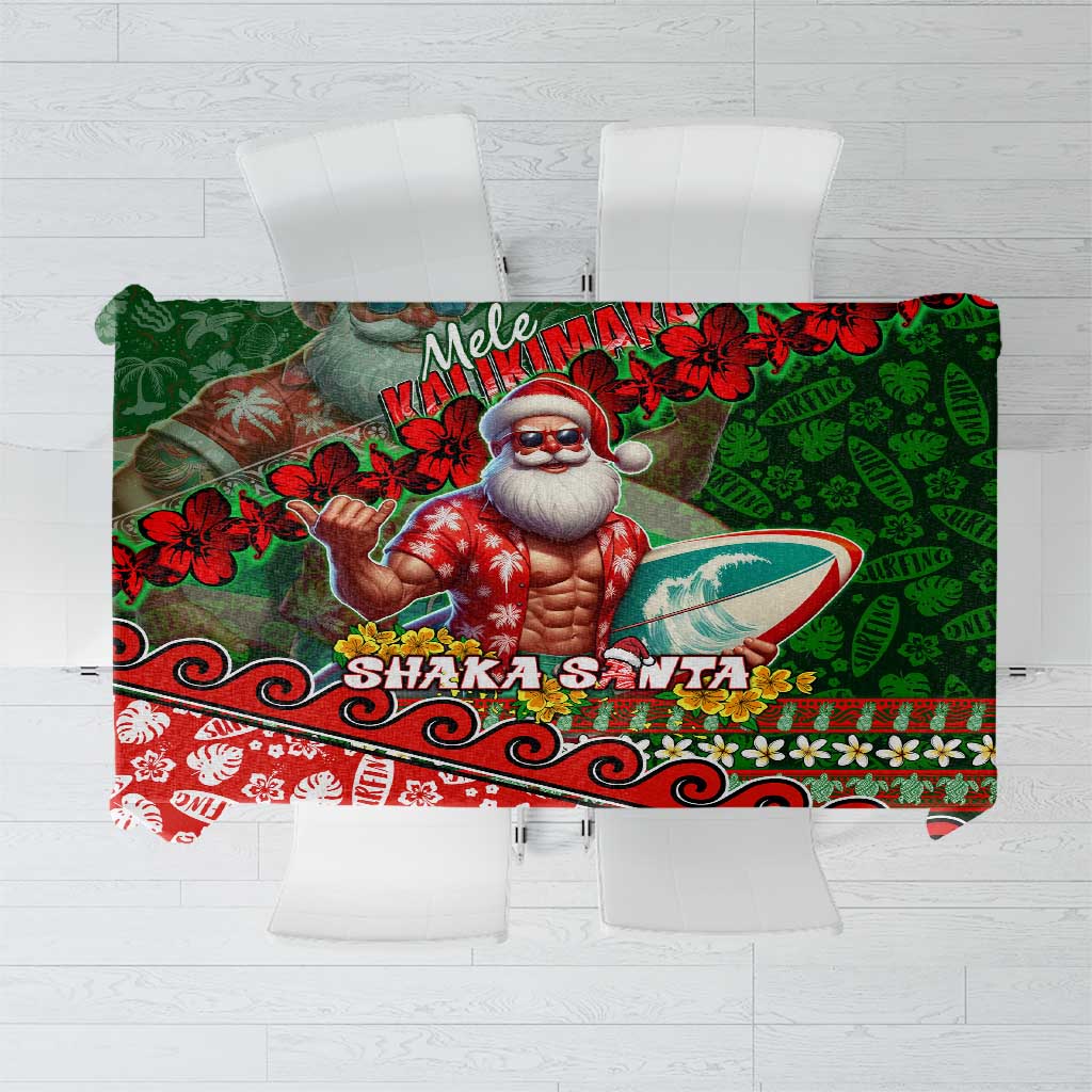 Mele Kalikimaka Shaka Santa Tablecloth Hawaiian Surf Christmas Design with Aloha Spirit - Polynesian Pride