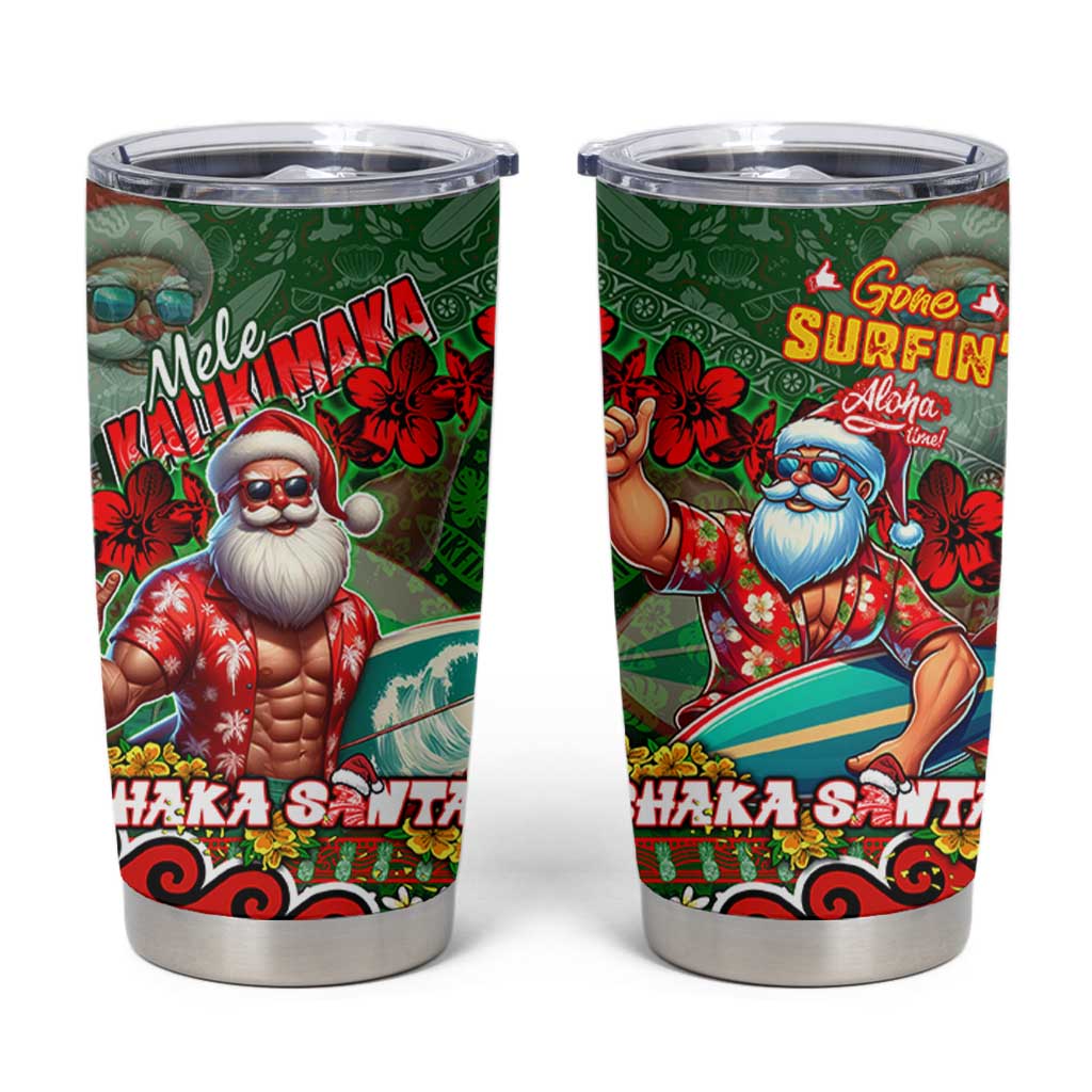 Mele Kalikimaka Shaka Santa Tumbler Cup Hawaiian Surf Christmas Design with Aloha Spirit - Polynesian Pride