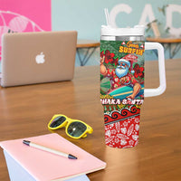 Mele Kalikimaka Shaka Santa Tumbler With Handle Hawaiian Surf Christmas Design with Aloha Spirit - Polynesian Pride