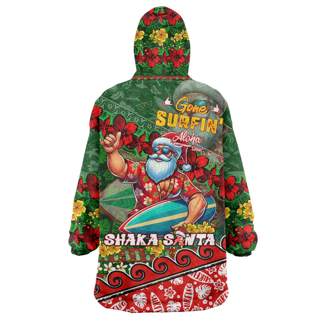 Mele Kalikimaka Shaka Santa Wearable Blanket Hoodie Hawaiian Surf Christmas Design with Aloha Spirit - Polynesian Pride