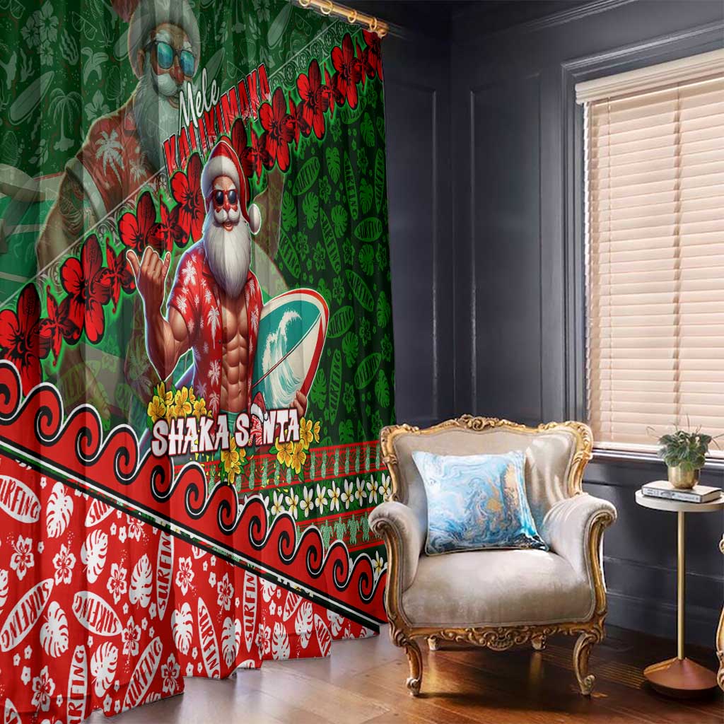Mele Kalikimaka Shaka Santa Window Curtain Hawaiian Surf Christmas Design with Aloha Spirit - Polynesian Pride