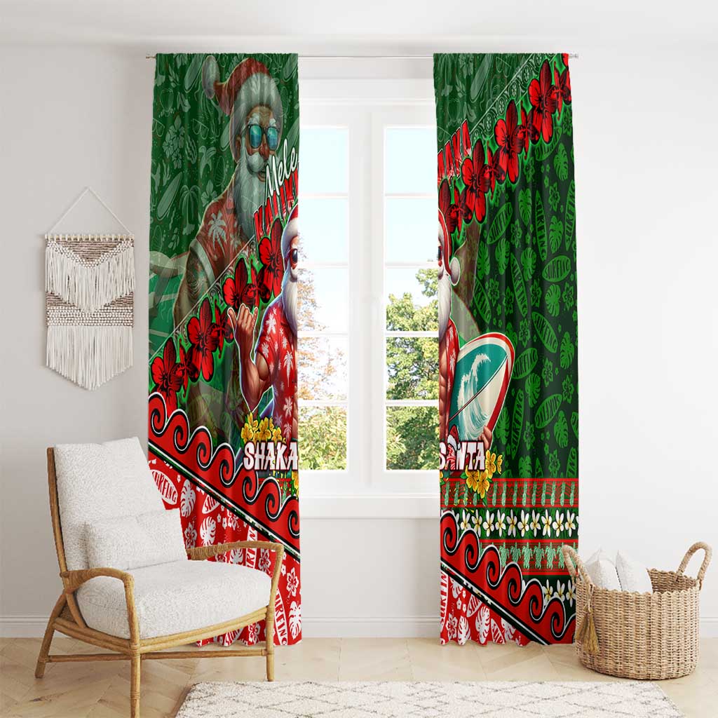Mele Kalikimaka Shaka Santa Window Curtain Hawaiian Surf Christmas Design with Aloha Spirit - Polynesian Pride