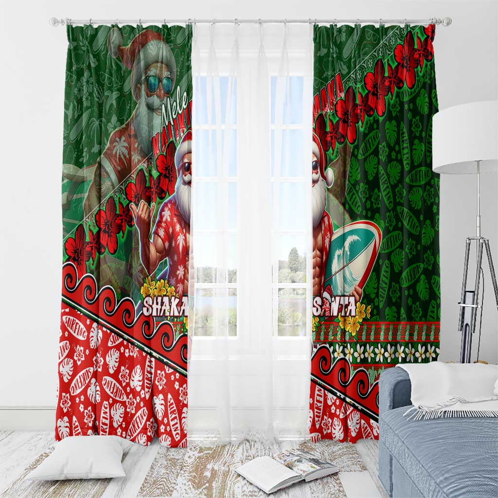 Mele Kalikimaka Shaka Santa Window Curtain Hawaiian Surf Christmas Design with Aloha Spirit - Polynesian Pride