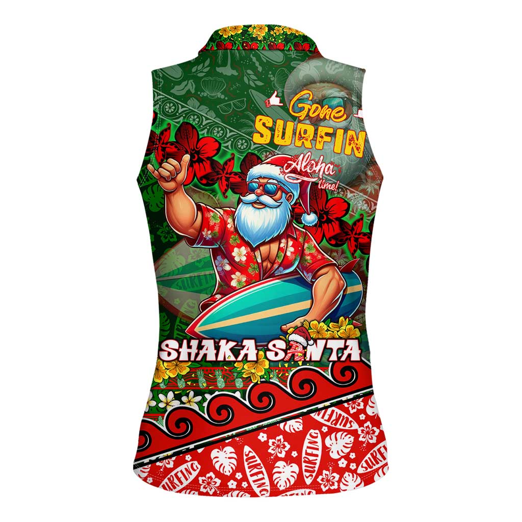 Mele Kalikimaka Shaka Santa Women Sleeveless Polo Shirt Hawaiian Surf Christmas Design with Aloha Spirit - Polynesian Pride
