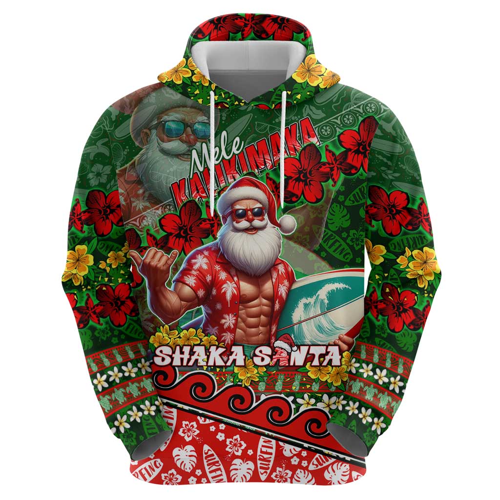 Mele Kalikimaka Shaka Santa Zip Hoodie Hawaiian Surf Christmas Design with Aloha Spirit - Polynesian Pride