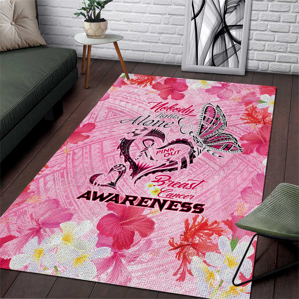 Butterfly Polynesia Breast Cancer Area Rug Nobody Fights Alone Pink Out Tropical Hibiscus