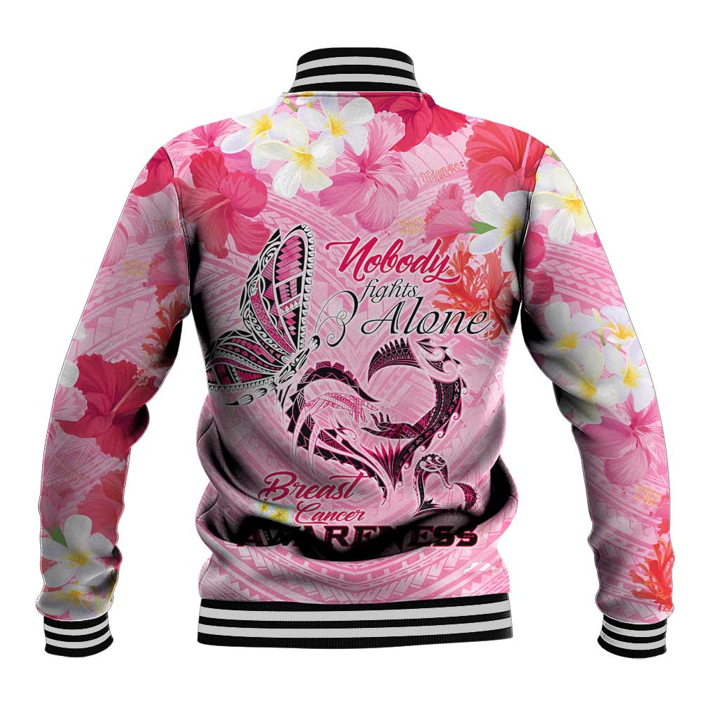 Butterfly Polynesia Breast Cancer Baseball Jacket Nobody Fights Alone Pink Out Tropical Hibiscus DT02 - Polynesian Pride