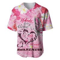 Butterfly Polynesia Breast Cancer Baseball Jersey Nobody Fights Alone Pink Out Tropical Hibiscus DT02 Pink - Polynesian Pride